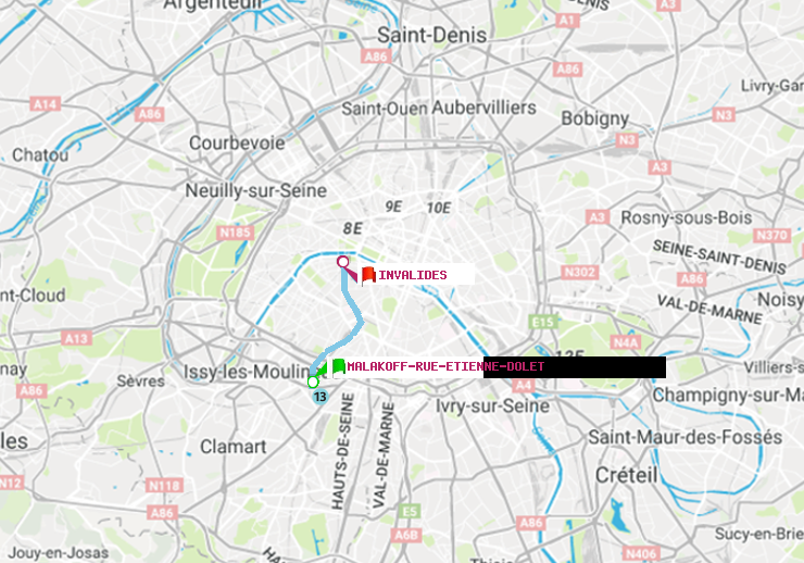 plan itinéraire ratp de Malakoff-Rue Etienne Dolet à Invalides