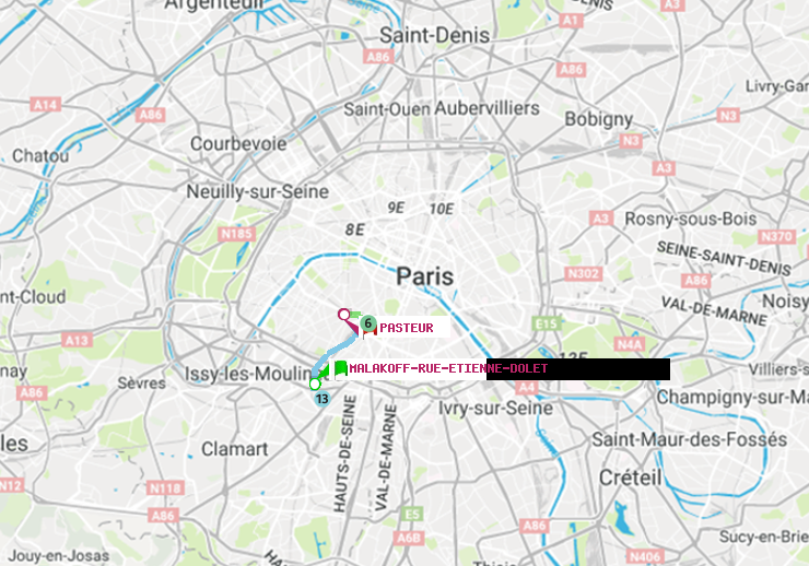 plan itinéraire ratp de Malakoff-Rue Etienne Dolet à Pasteur