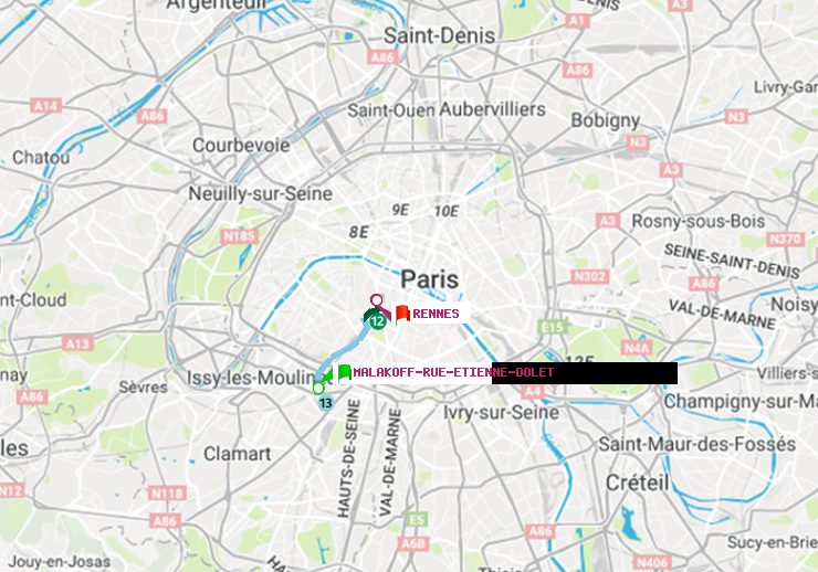 plan itinéraire ratp de Malakoff-Rue Etienne Dolet à Rennes