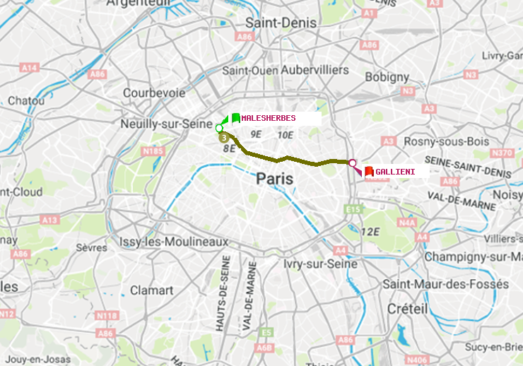 plan itinéraire ratp de Malesherbes à Gallieni (Parc de Bagnolet)
