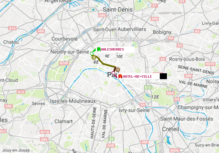 plan itinéraire ratp de Malesherbes à Hôtel de Ville