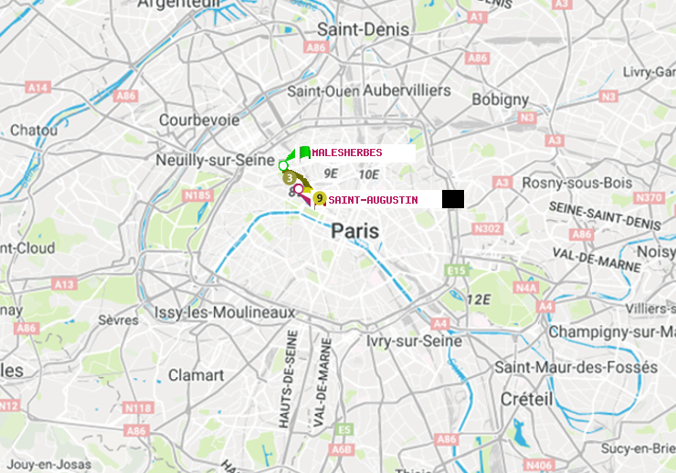 plan itinéraire ratp de Malesherbes à Saint-Augustin