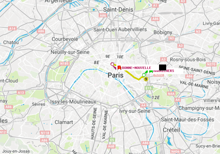 plan itinéraire ratp de Maraichers à Bonne Nouvelle