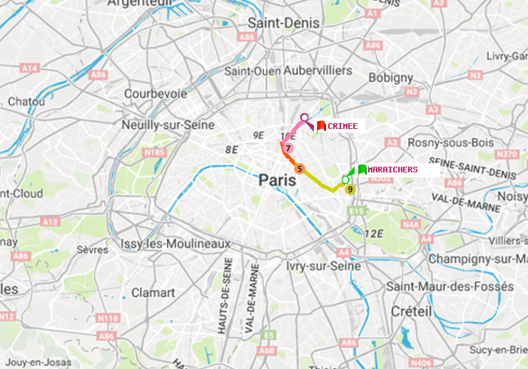plan itinéraire ratp de Maraichers à Crimée