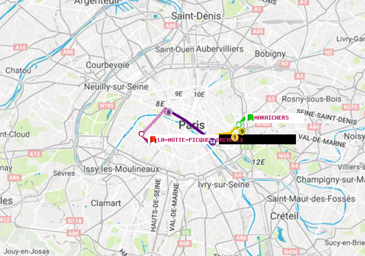 plan itinéraire ratp de Maraichers à La Motte-Picquet-Grenelle