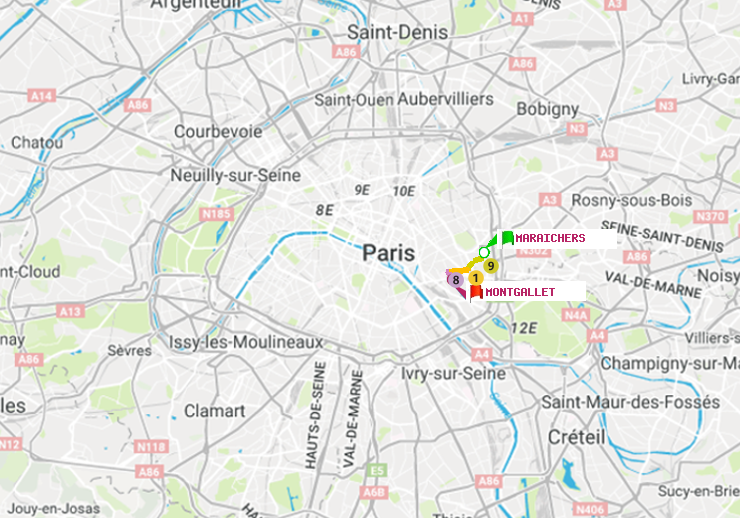 plan itinéraire ratp de Maraichers à Montgallet