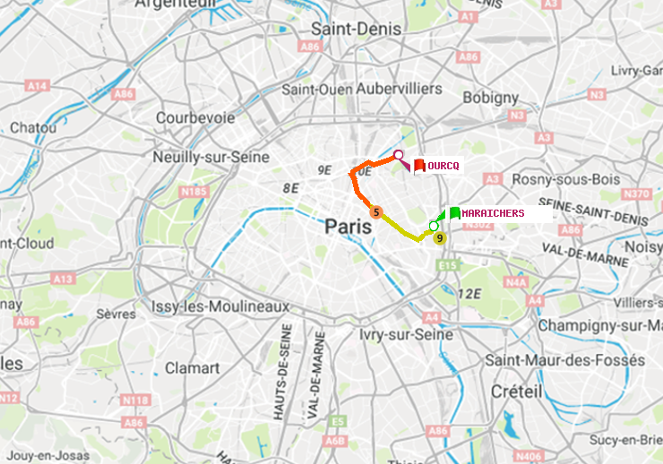 plan itinéraire ratp de Maraichers à Ourcq