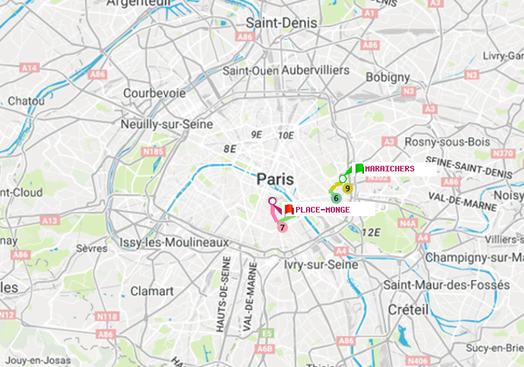 plan itinéraire ratp de Maraichers à Place Monge (Jardin des Plantes)