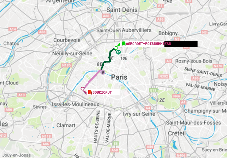 plan itinéraire ratp de Marcadet-Poissonniers à Boucicaut