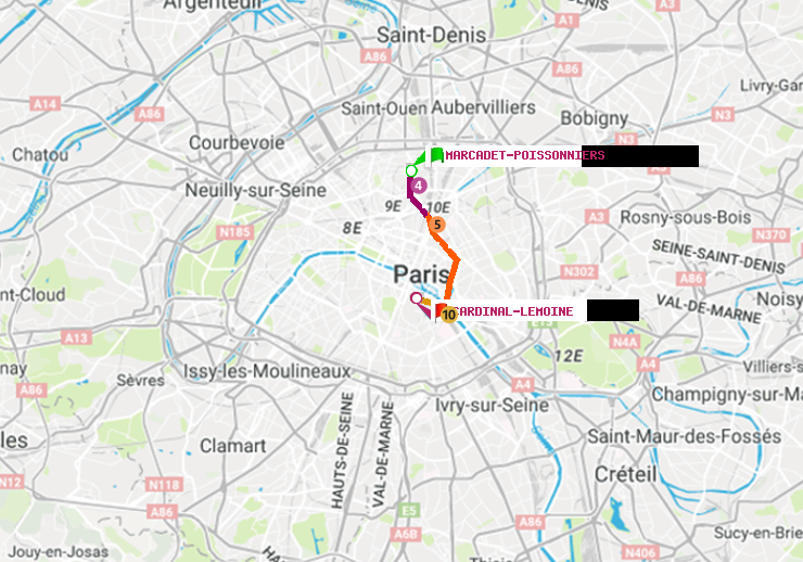 plan itinéraire ratp de Marcadet-Poissonniers à Cardinal-Lemoine