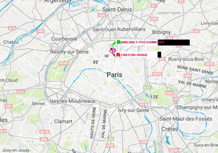 plan itinéraire ratp de Marcadet-Poissonniers à Château Rouge