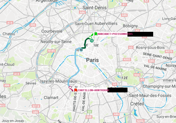plan itinéraire ratp de Marcadet-Poissonniers à Châtillon Montrouge