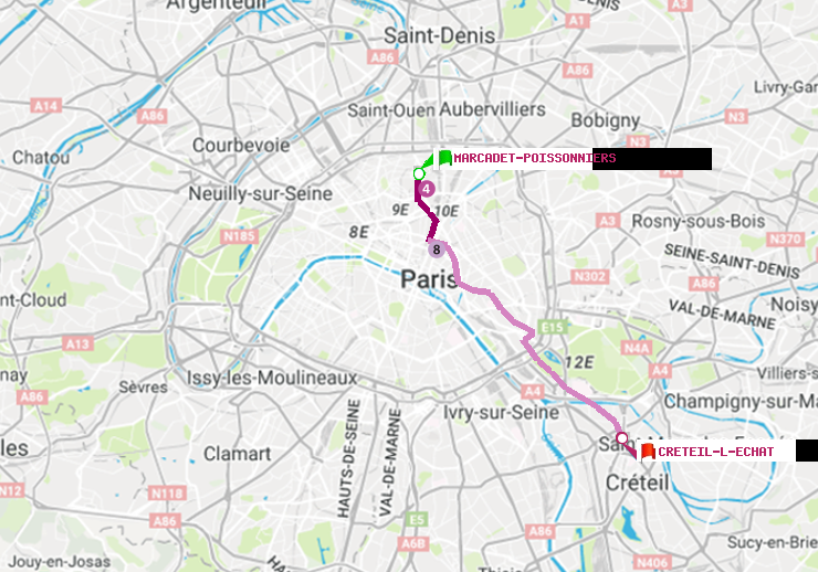 plan itinéraire ratp de Marcadet-Poissonniers à Créteil-L