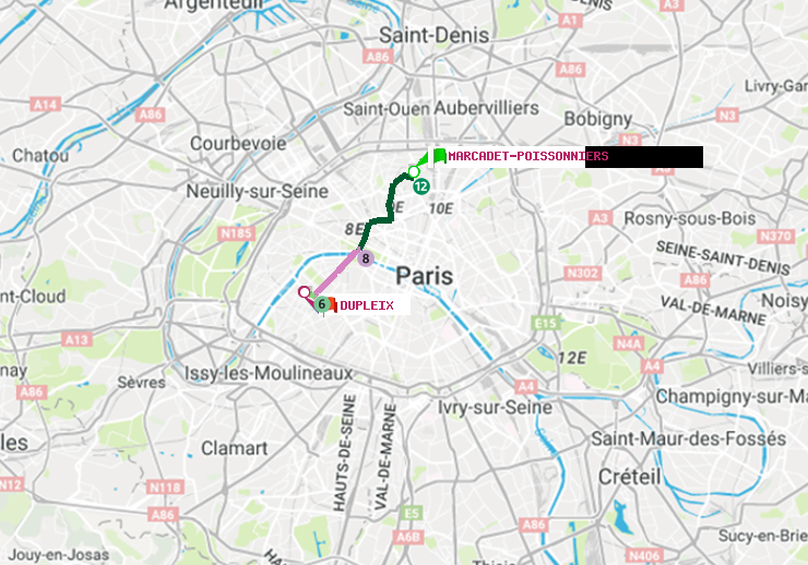 plan itinéraire ratp de Marcadet-Poissonniers à Dupleix