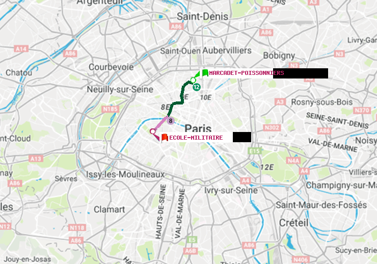 plan itinéraire ratp de Marcadet-Poissonniers à Ecole Militaire