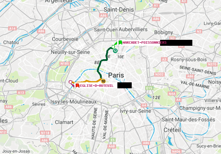 plan itinéraire ratp de Marcadet-Poissonniers à Eglise d