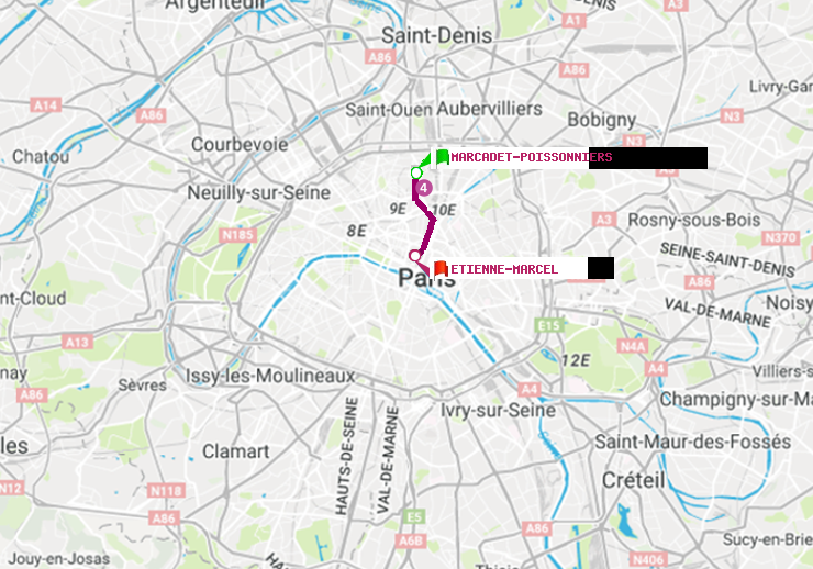 plan itinéraire ratp de Marcadet-Poissonniers à Etienne Marcel