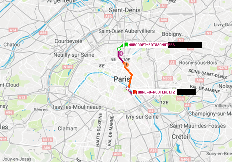 plan itinéraire ratp de Marcadet-Poissonniers à Gare d