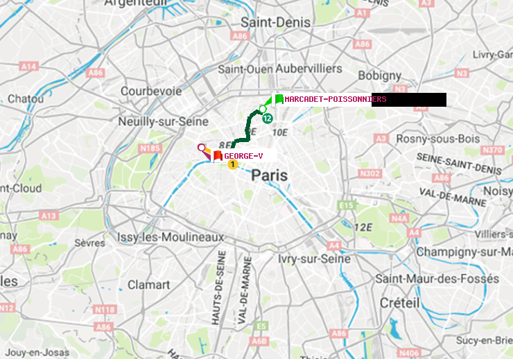 plan itinéraire ratp de Marcadet-Poissonniers à George V