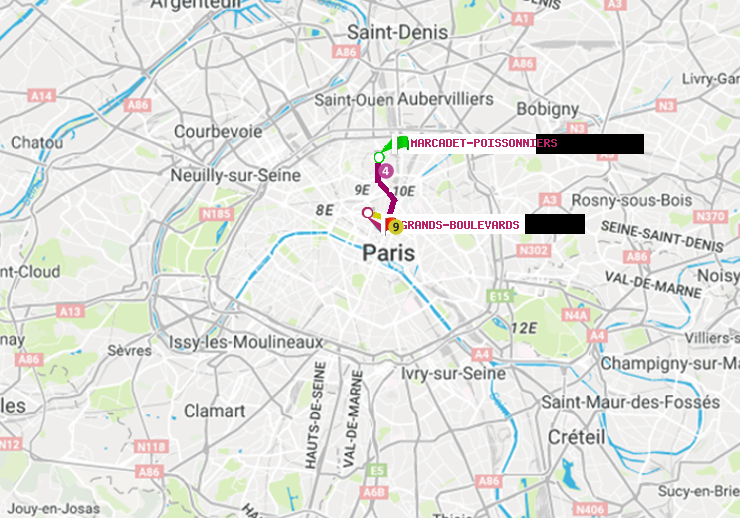 plan itinéraire ratp de Marcadet-Poissonniers à Grands Boulevards