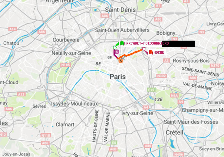 plan itinéraire ratp de Marcadet-Poissonniers à Hoche