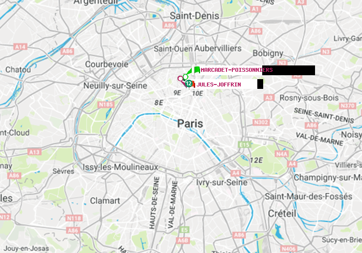 plan itinéraire ratp de Marcadet-Poissonniers à Jules Joffrin