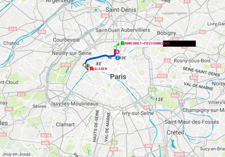 plan itinéraire ratp de Marcadet-Poissonniers à Kléber
