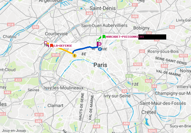 plan itinéraire ratp de Marcadet-Poissonniers à La Défense (Grande Arche)
