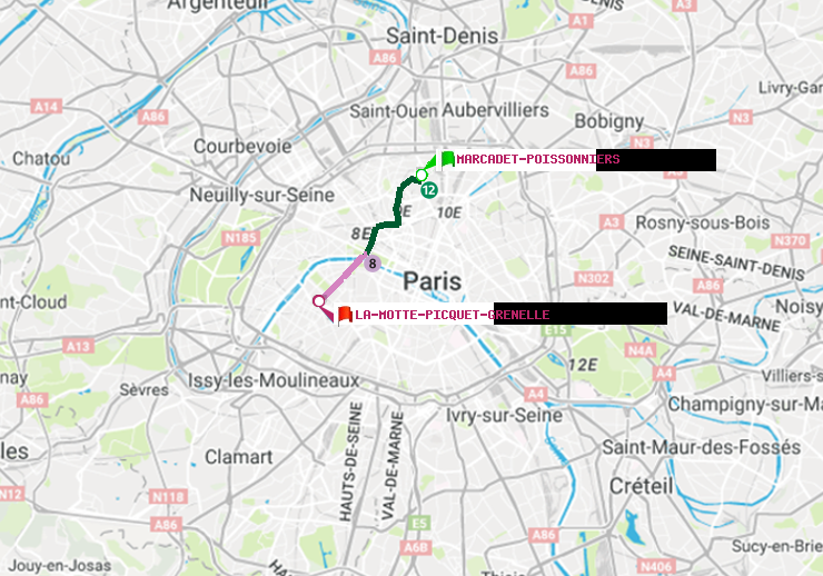 plan itinéraire ratp de Marcadet-Poissonniers à La Motte-Picquet-Grenelle