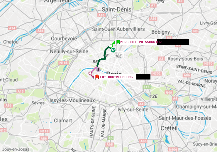 plan itinéraire ratp de Marcadet-Poissonniers à La Tour-Maubourg