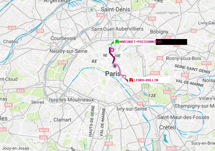 plan itinéraire ratp de Marcadet-Poissonniers à Ledru-Rollin