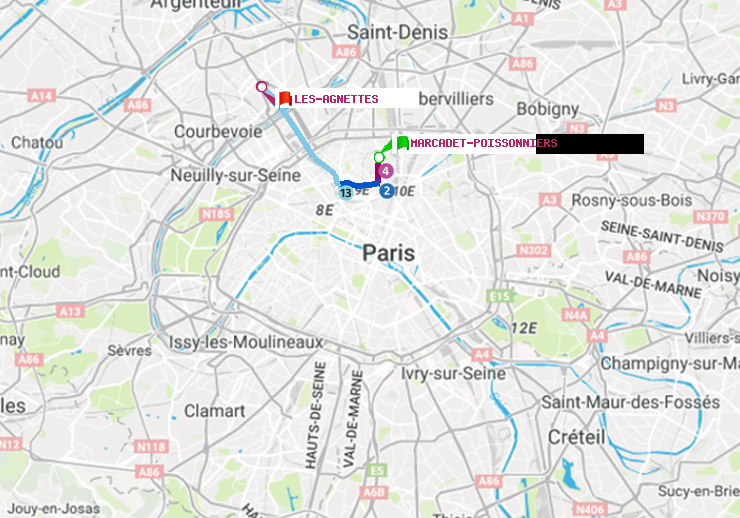 plan itinéraire ratp de Marcadet-Poissonniers à Les Agnettes