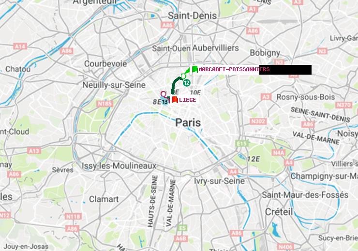 plan itinéraire ratp de Marcadet-Poissonniers à Liège