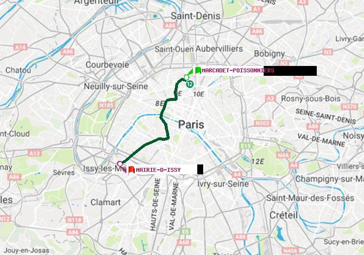 plan itinéraire ratp de Marcadet-Poissonniers à Mairie d