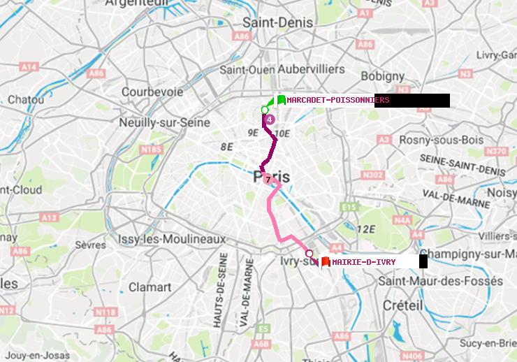 plan itinéraire ratp de Marcadet-Poissonniers à Mairie d