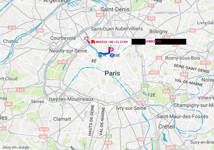 plan itinéraire ratp de Marcadet-Poissonniers à Mairie de Clichy