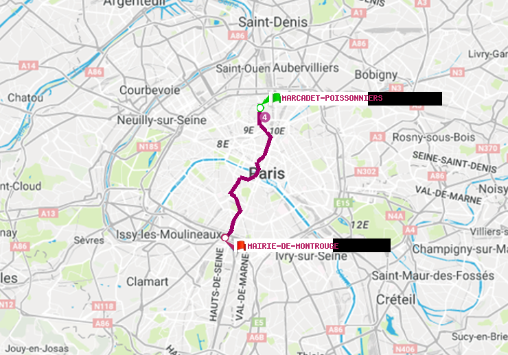 plan itinéraire ratp de Marcadet-Poissonniers à Mairie de Montrouge