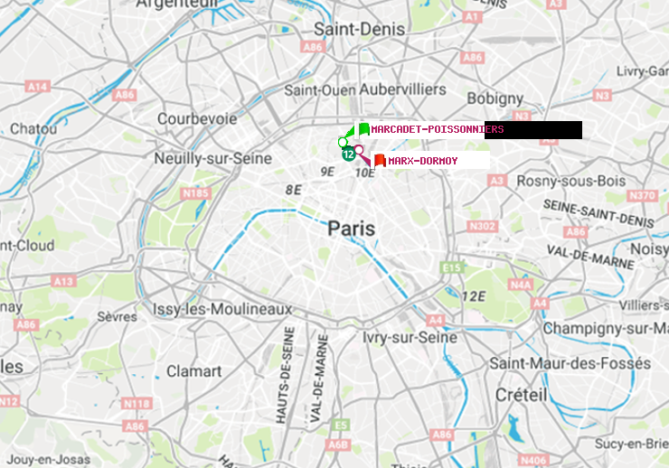 plan itinéraire ratp de Marcadet-Poissonniers à Marx-Dormoy