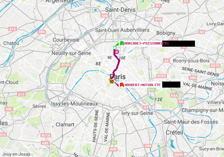 plan itinéraire ratp de Marcadet-Poissonniers à Maubert-Mutualité