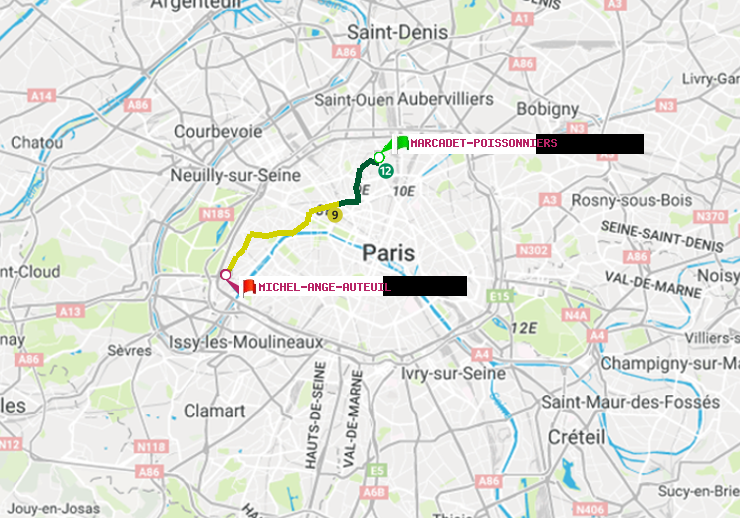 plan itinéraire ratp de Marcadet-Poissonniers à Michel-Ange-Auteuil