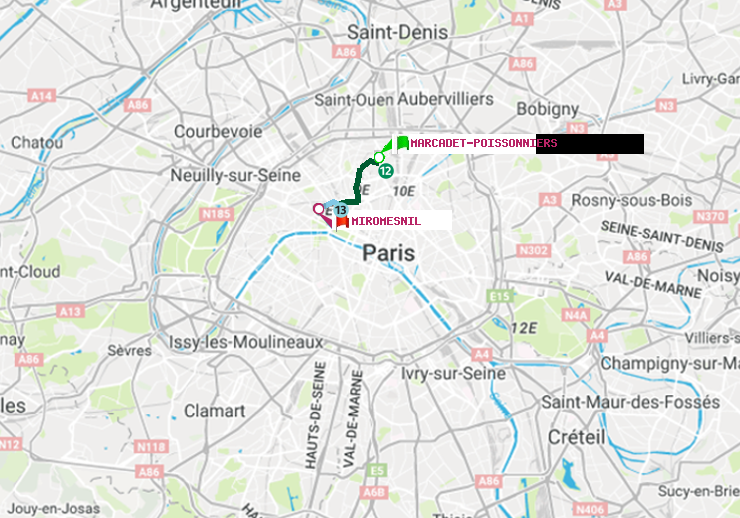 plan itinéraire ratp de Marcadet-Poissonniers à Miromesnil