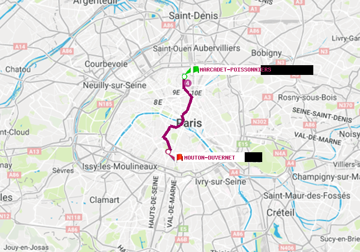 plan itinéraire ratp de Marcadet-Poissonniers à Mouton-Duvernet