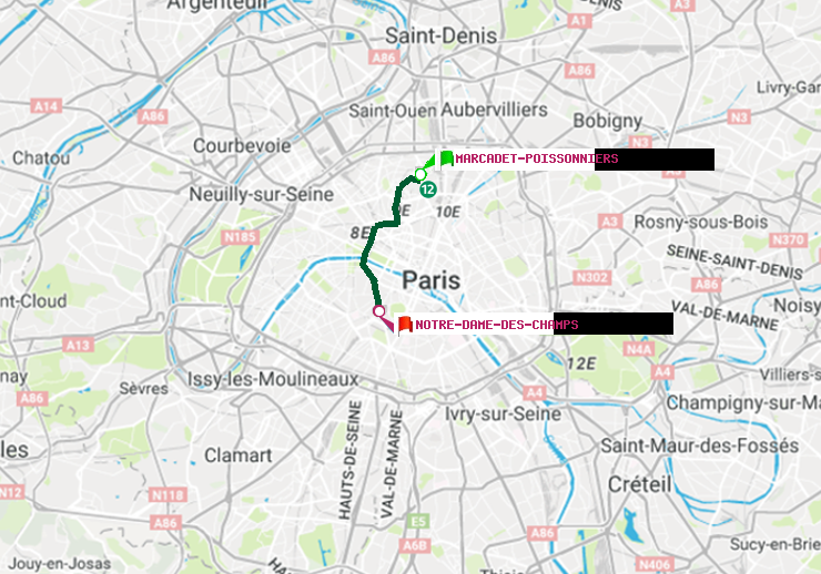 plan itinéraire ratp de Marcadet-Poissonniers à Notre-Dame des Champs