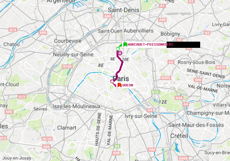 plan itinéraire ratp de Marcadet-Poissonniers à Odéon