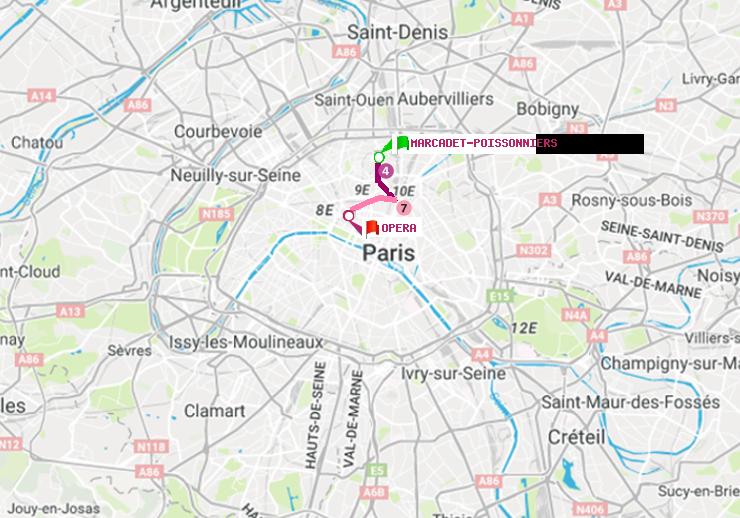 plan itinéraire ratp de Marcadet-Poissonniers à Opéra