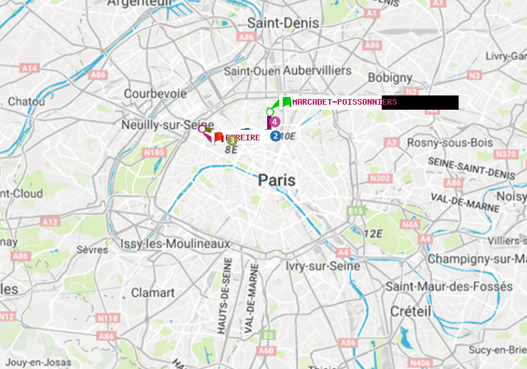 plan itinéraire ratp de Marcadet-Poissonniers à Péreire