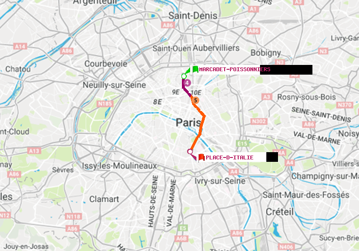 plan itinéraire ratp de Marcadet-Poissonniers à Place d