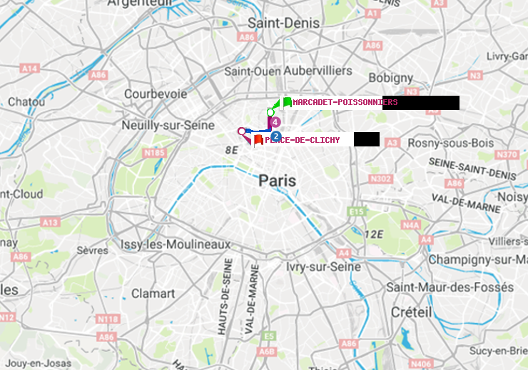 plan itinéraire ratp de Marcadet-Poissonniers à Place de Clichy