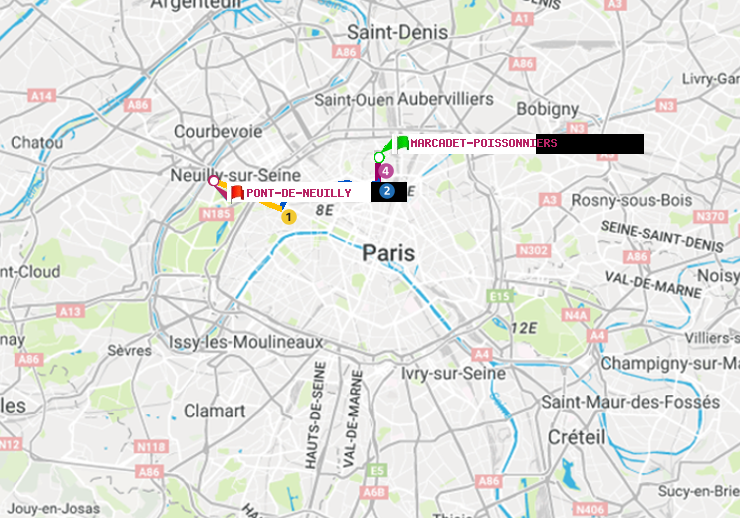 plan itinéraire ratp de Marcadet-Poissonniers à Pont de Neuilly