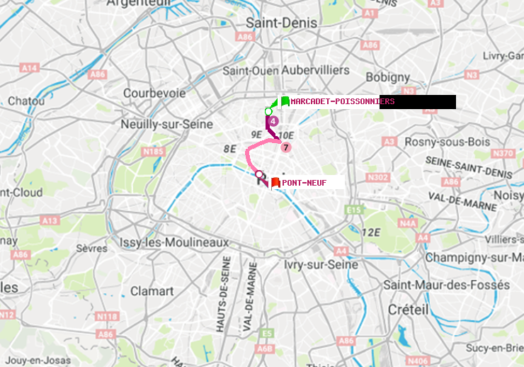 plan itinéraire ratp de Marcadet-Poissonniers à Pont Neuf